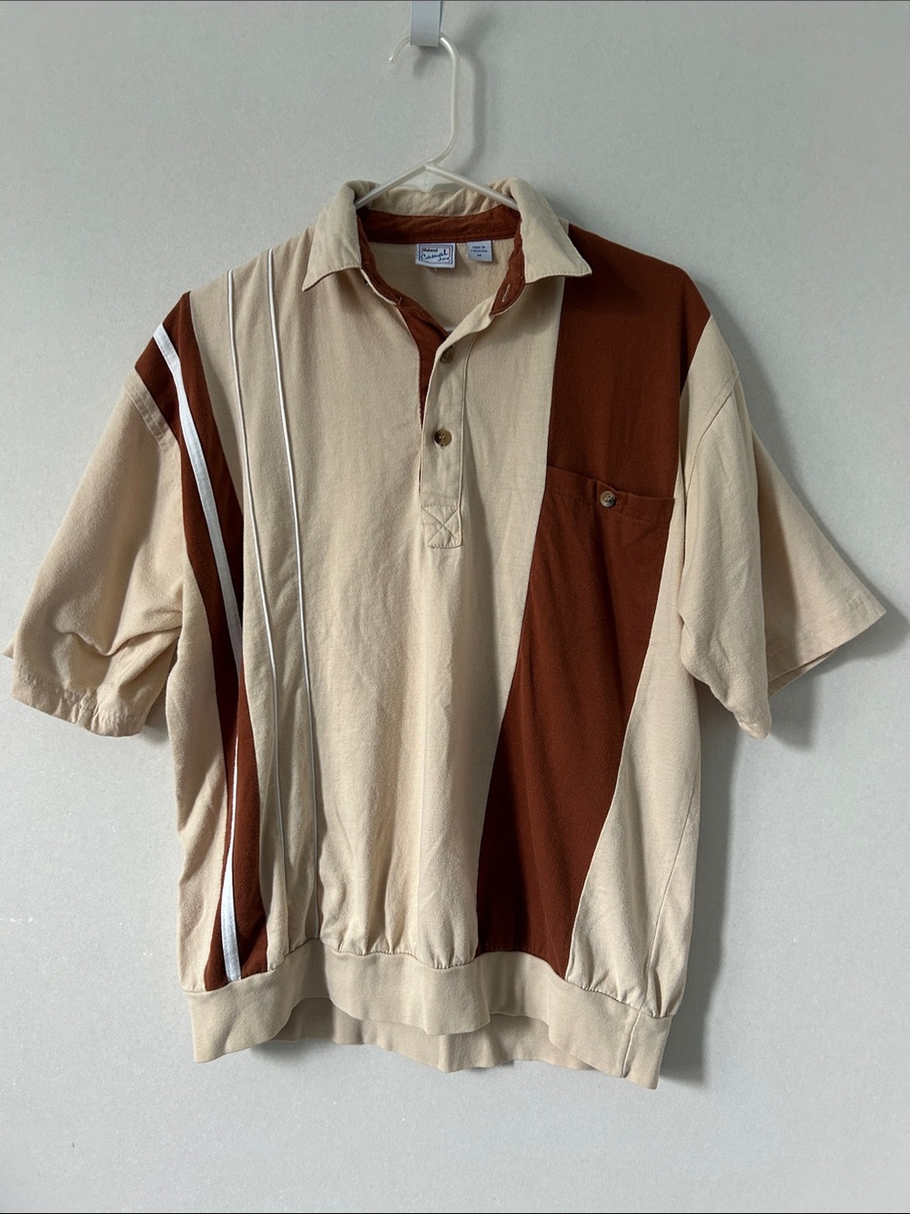 Men's RETRO Beige and Brown Short Sleeve Polo Shirt